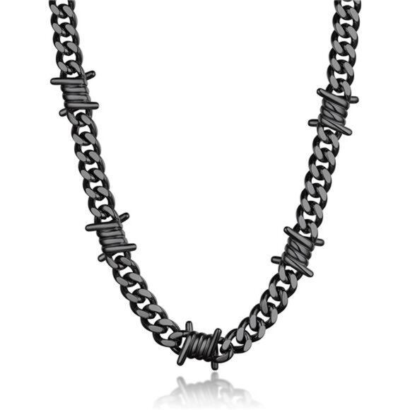 Barbed Wire Cuban Necklace for Men Black Gothic Trendy